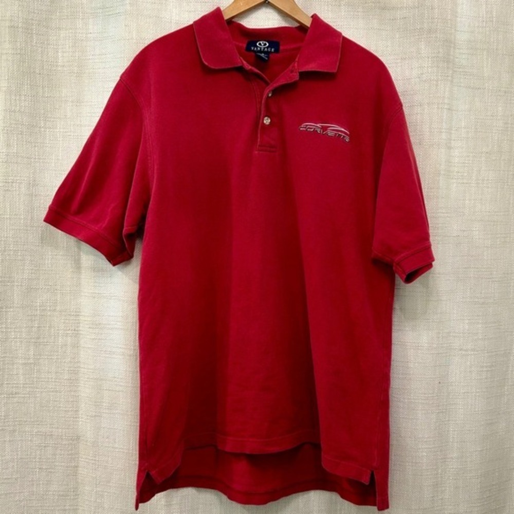 Corvette Men's LG Red Polo Shirt‎ Embroidered Vantage Brand Cotton Assembly Team